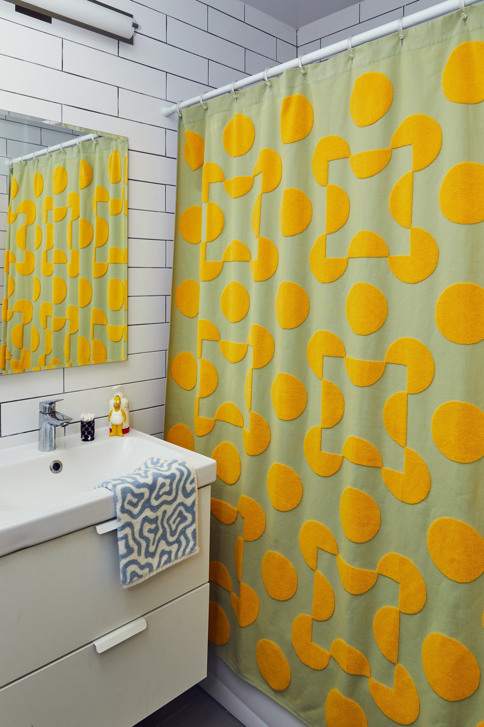 yellow and green polka dot shower curtain