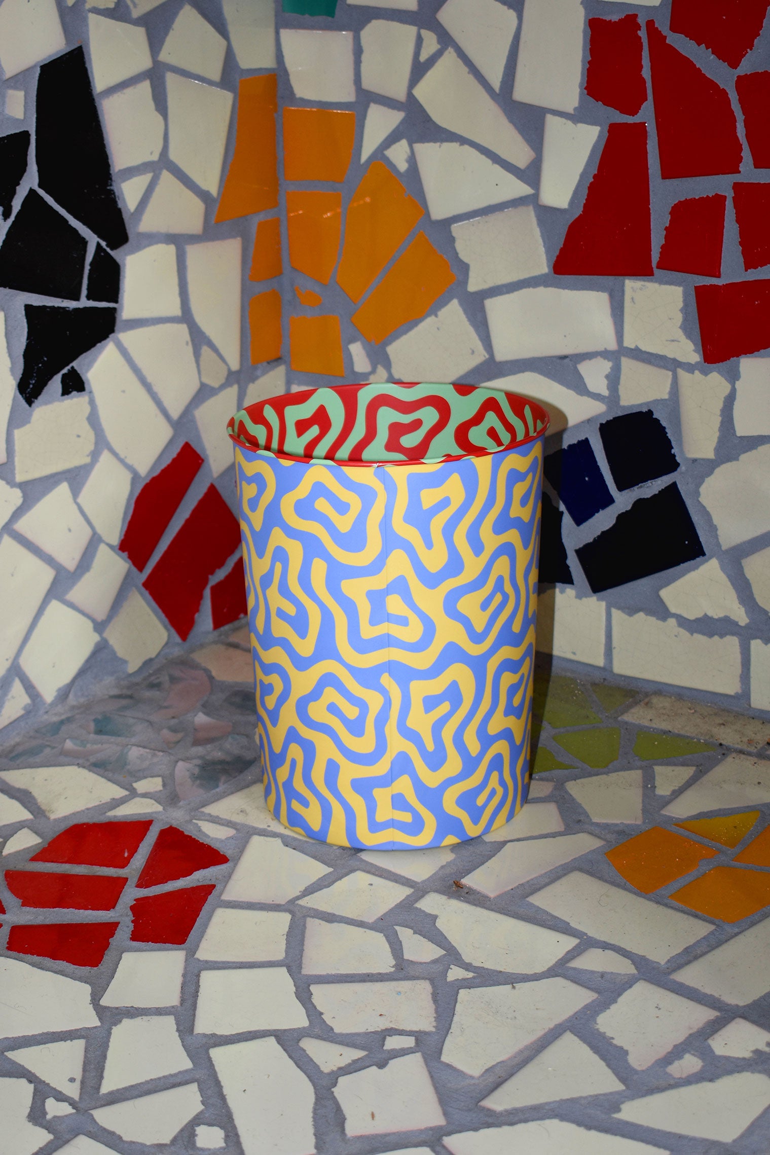 spiral bin on tiled floor