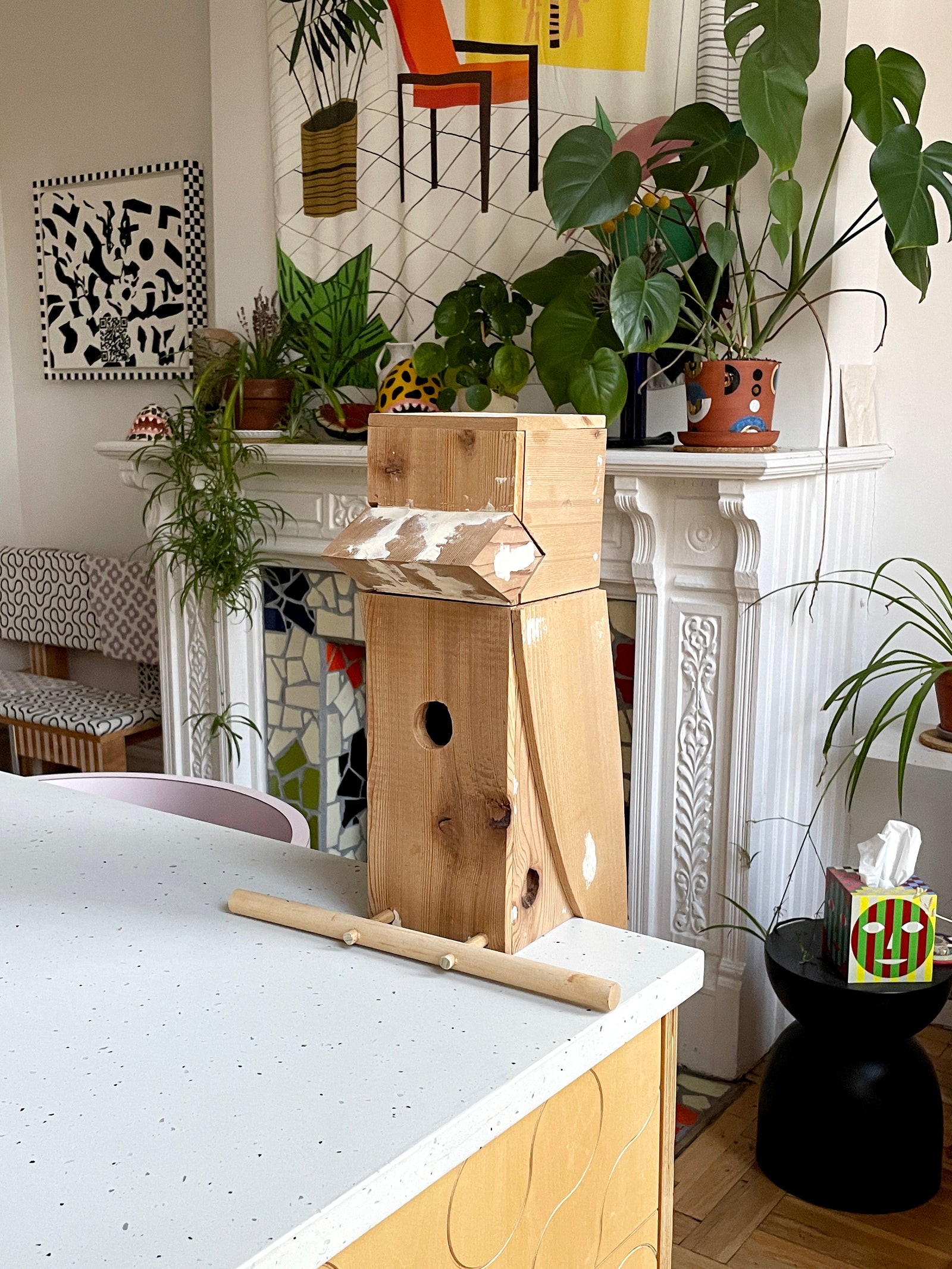 birdhouse prototype unpainted on counter