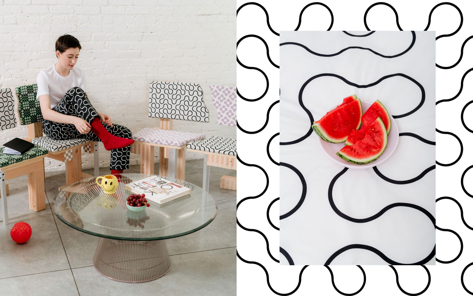 woman on arc pattern chairs