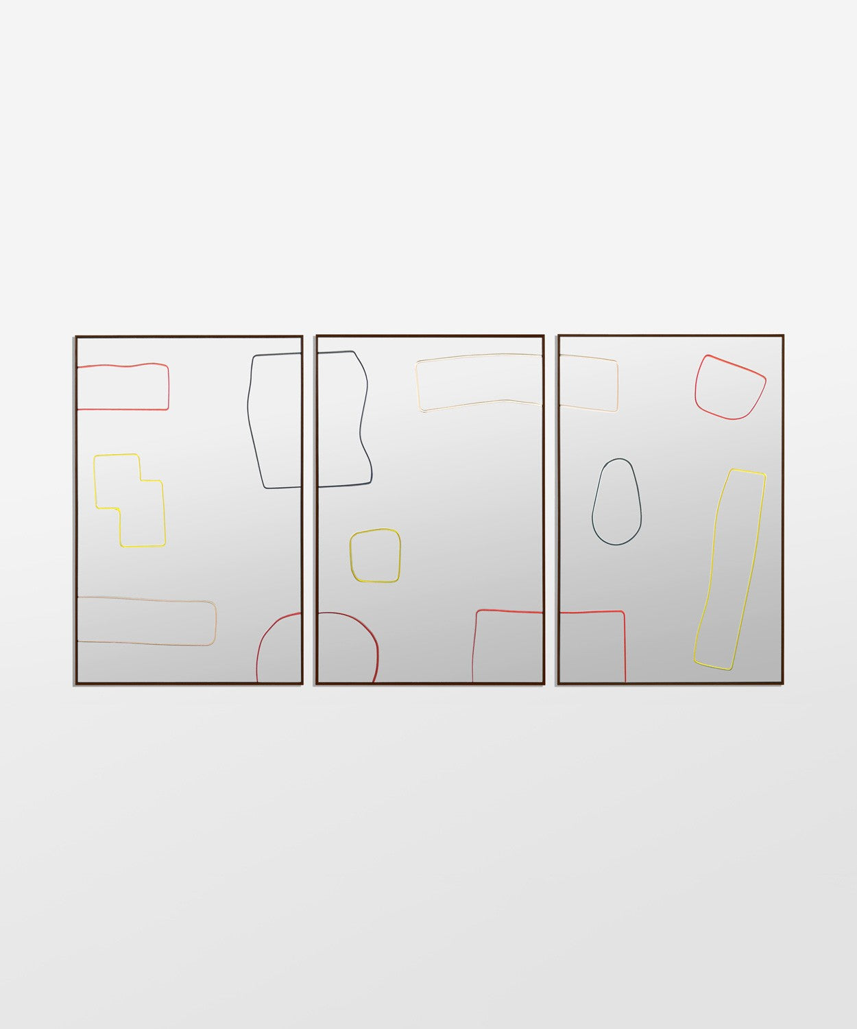Bower Cut out Mirror with outlines of different shapes on a square mirror with black frame.