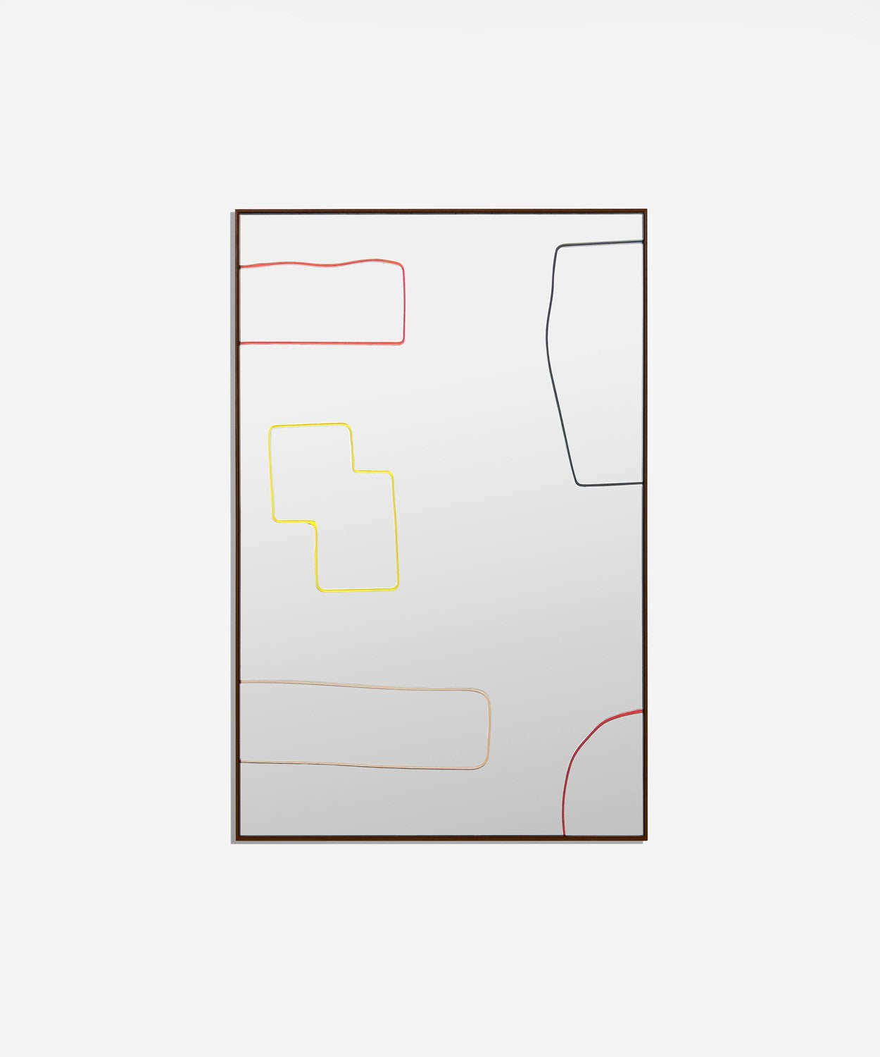 Bower Cut out Mirror with outlines of different shapes on a square mirror with black frame.