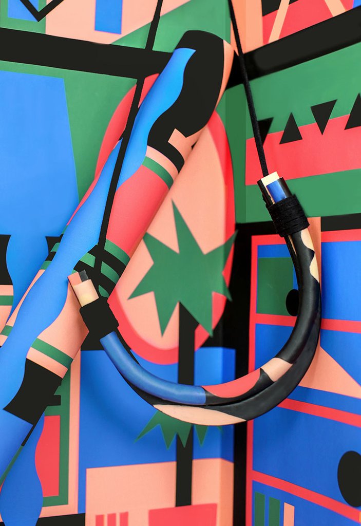 pattern necklace in green black blue and pink
