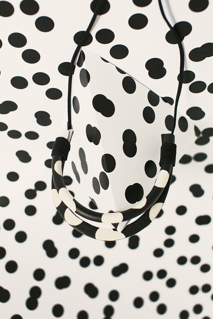 necklace in black with white dots