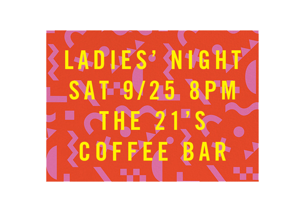 ladies night evite on pink and red pattern background