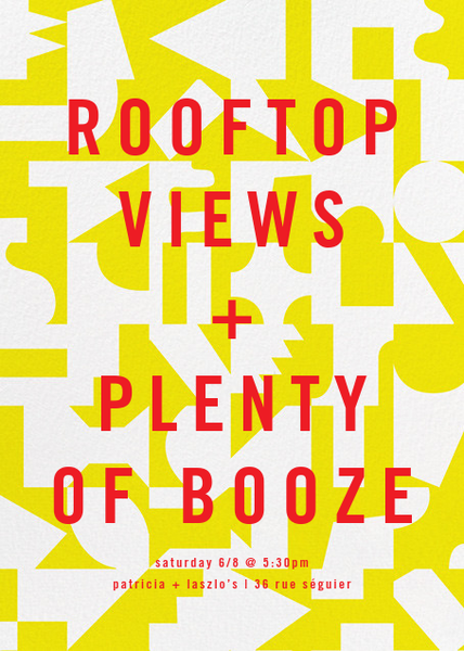 rooftop views evite with yellow pattern background