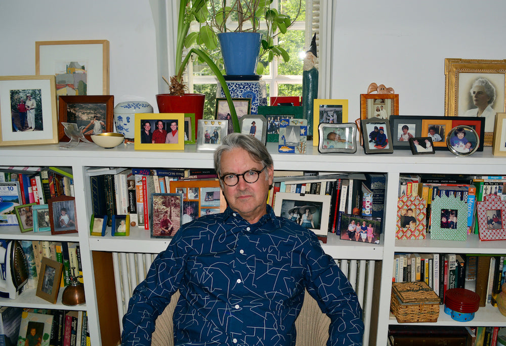 Ben in blue and white line pattern button up