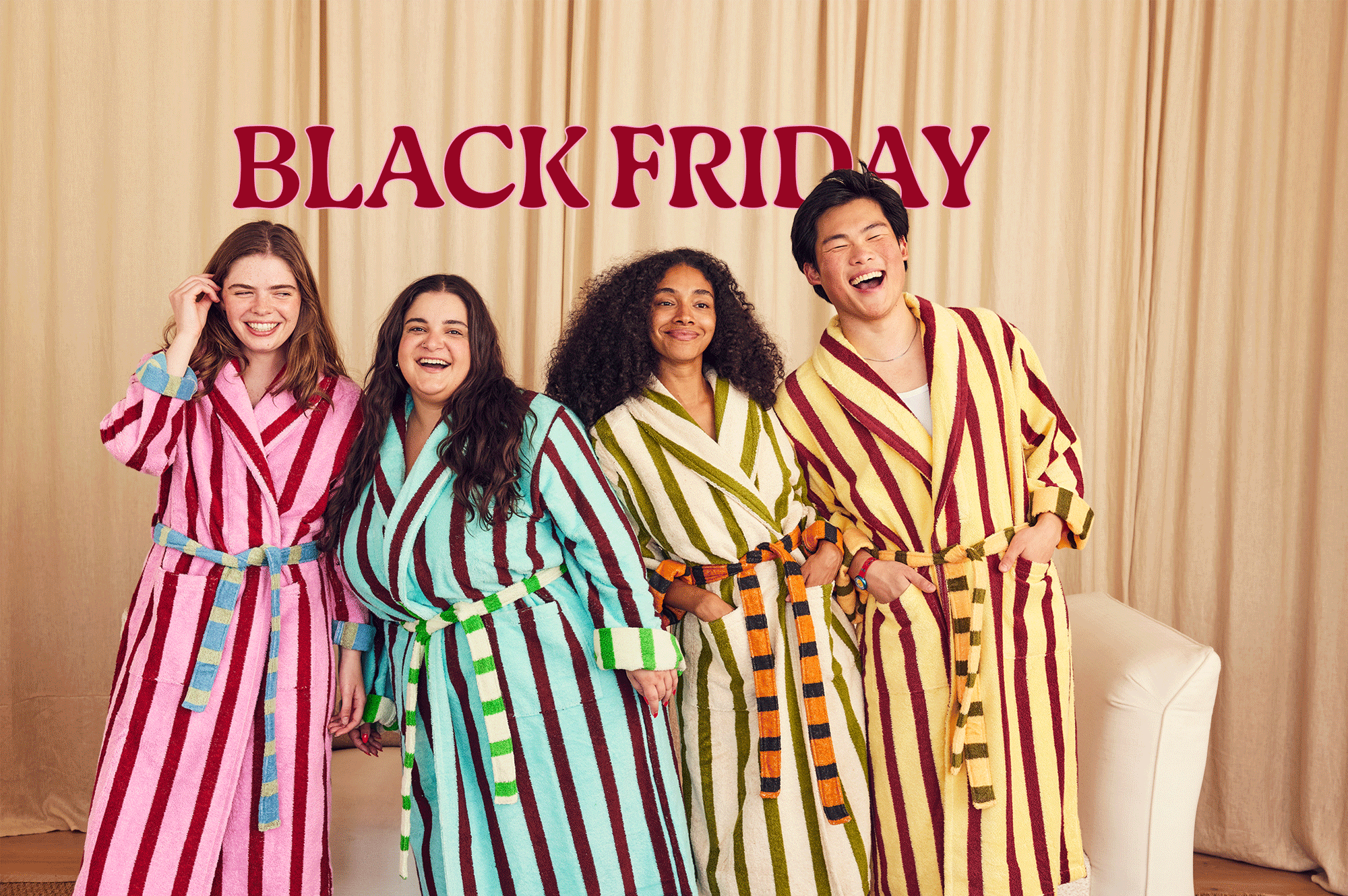 four bathrobe models in dusen dusen bathrobes