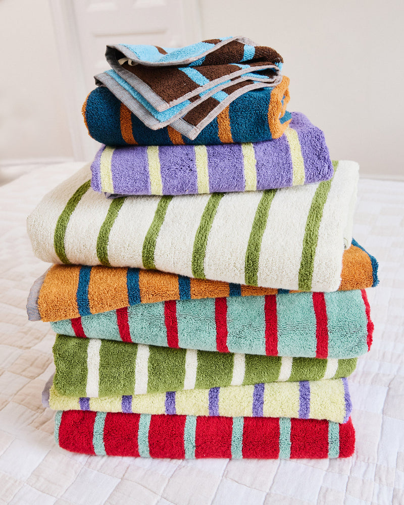 stack of bird stripe towels