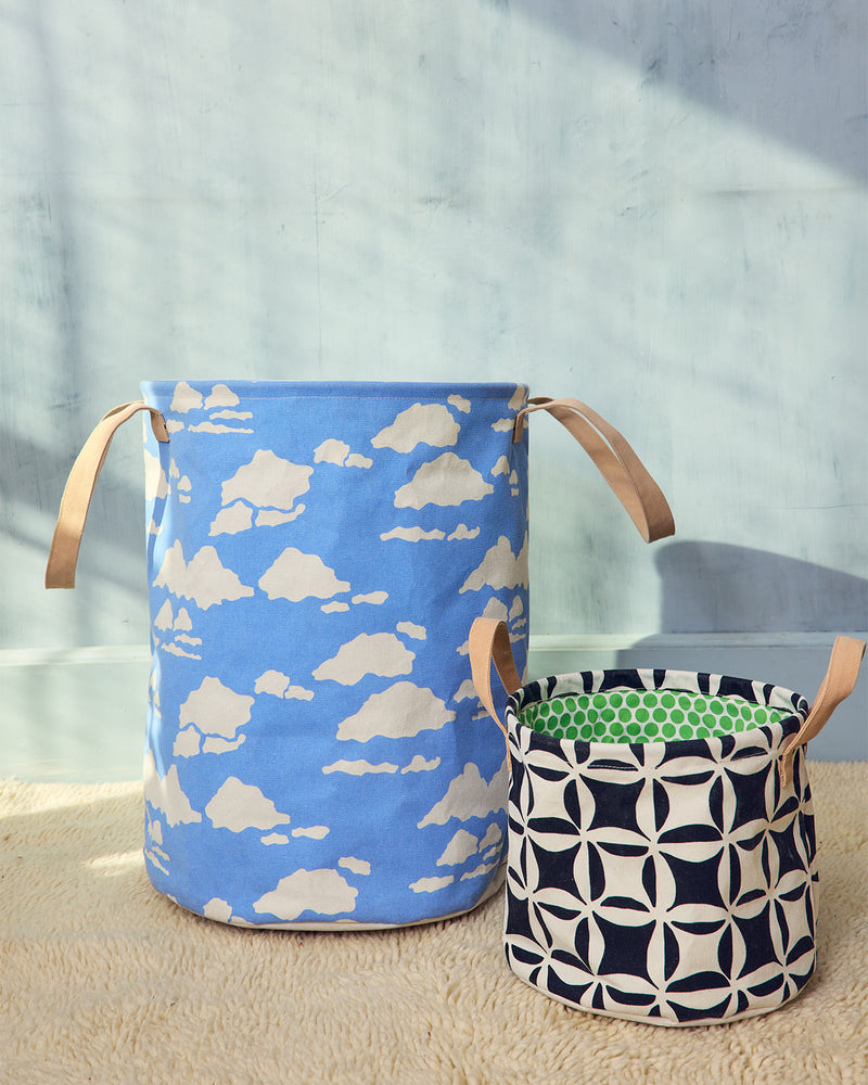 Two fabric baskets with handles