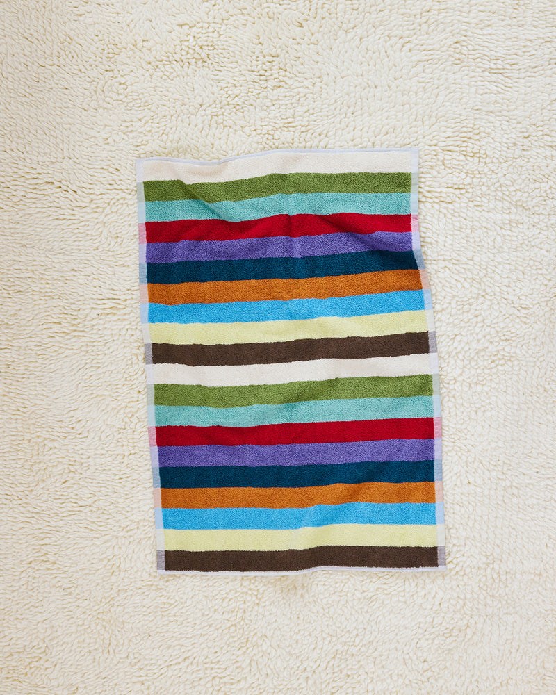 Hummingbird hand towel flat on beige carpet
