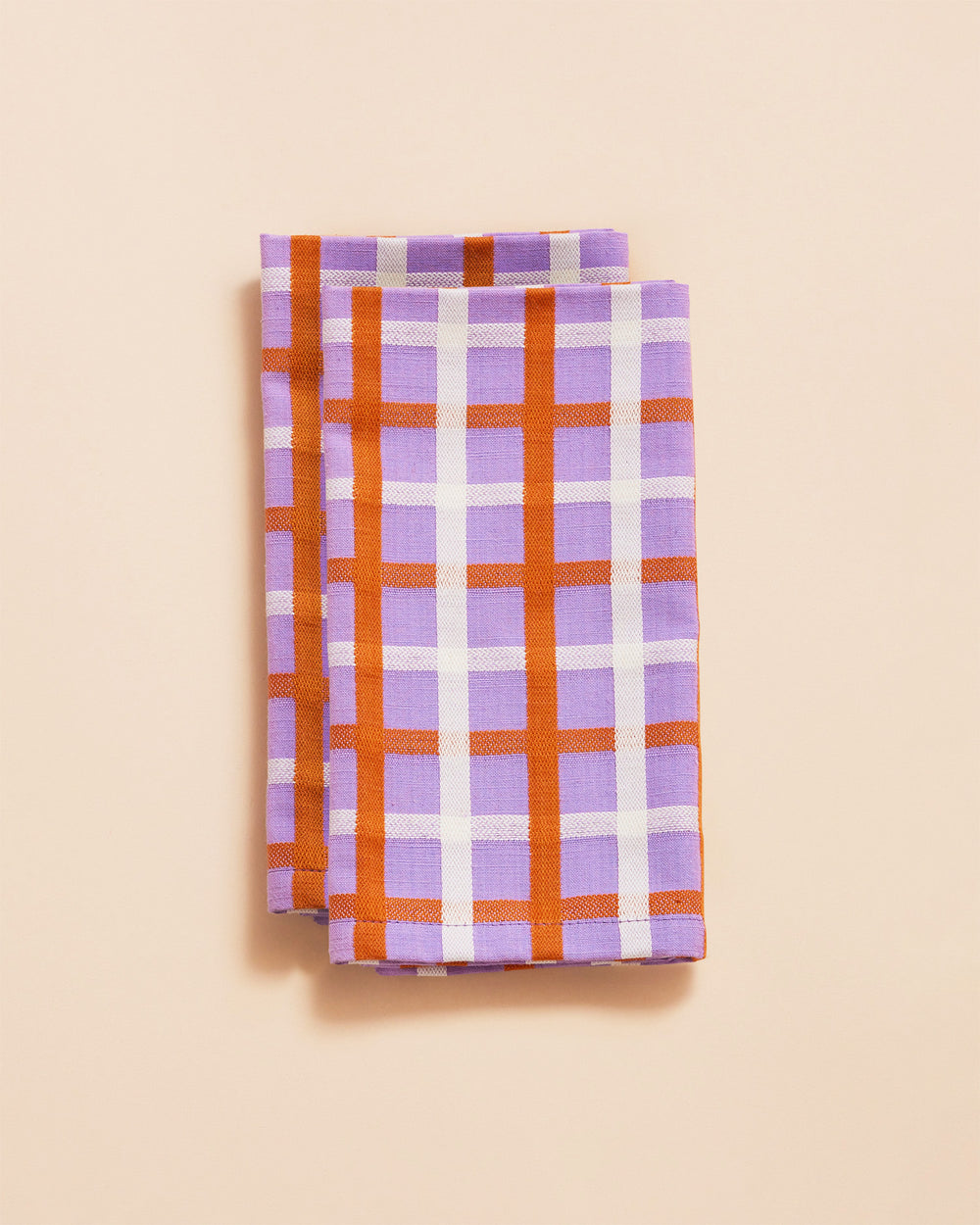 Set of 2 matching Lavender Plaid Napkins with white and rust accents 