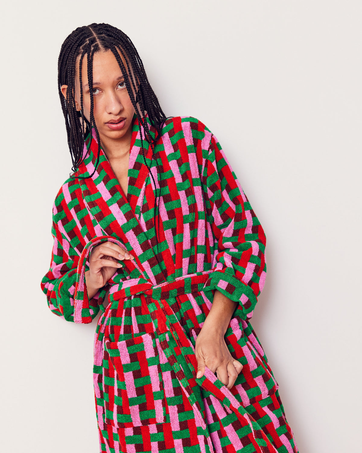 Person in Red Weave Bathrobe 