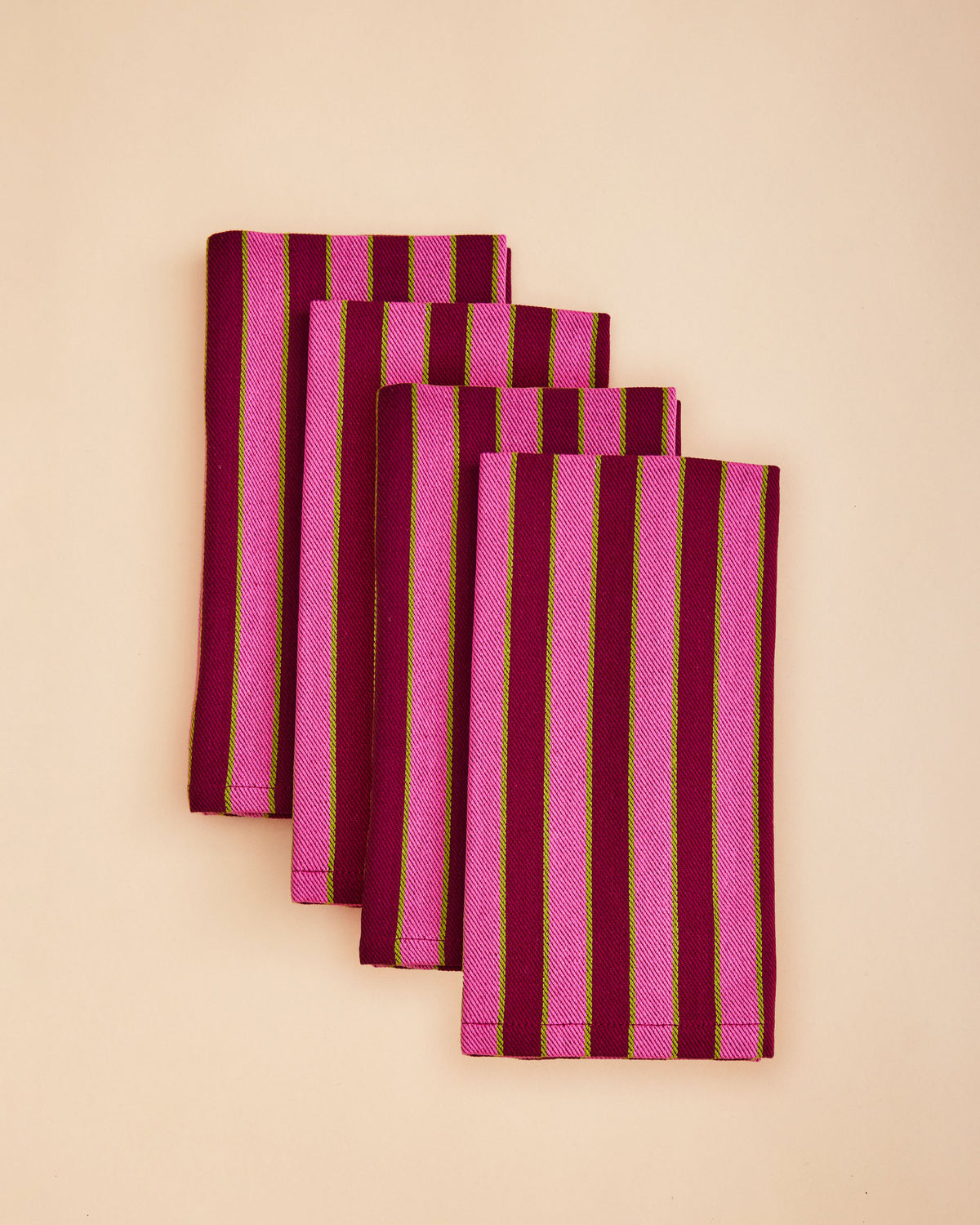 Dusen Dusen Herb Stripe Napkins. Single or Set of 4 napkins in mix and match striped patterns. 100% cotton, twill weave, 20"x20". Machine wash cold and tumble dry low. Iron as needed. Made in India.