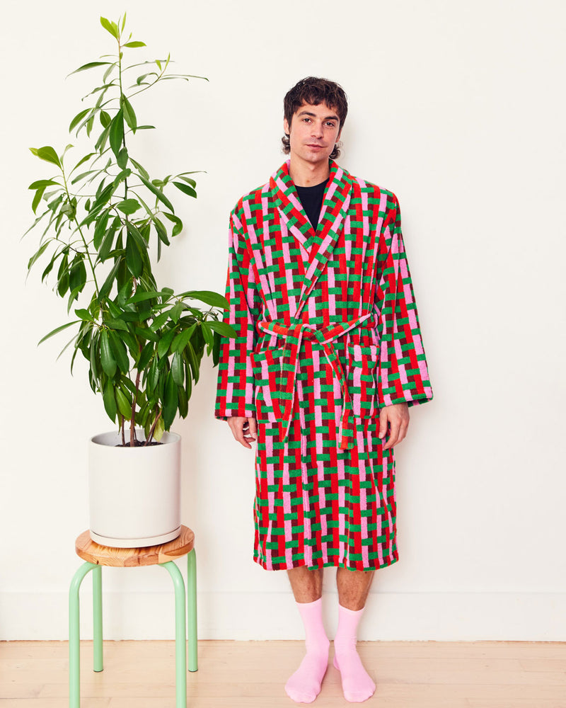 Person in Red Weave Bathrobe 