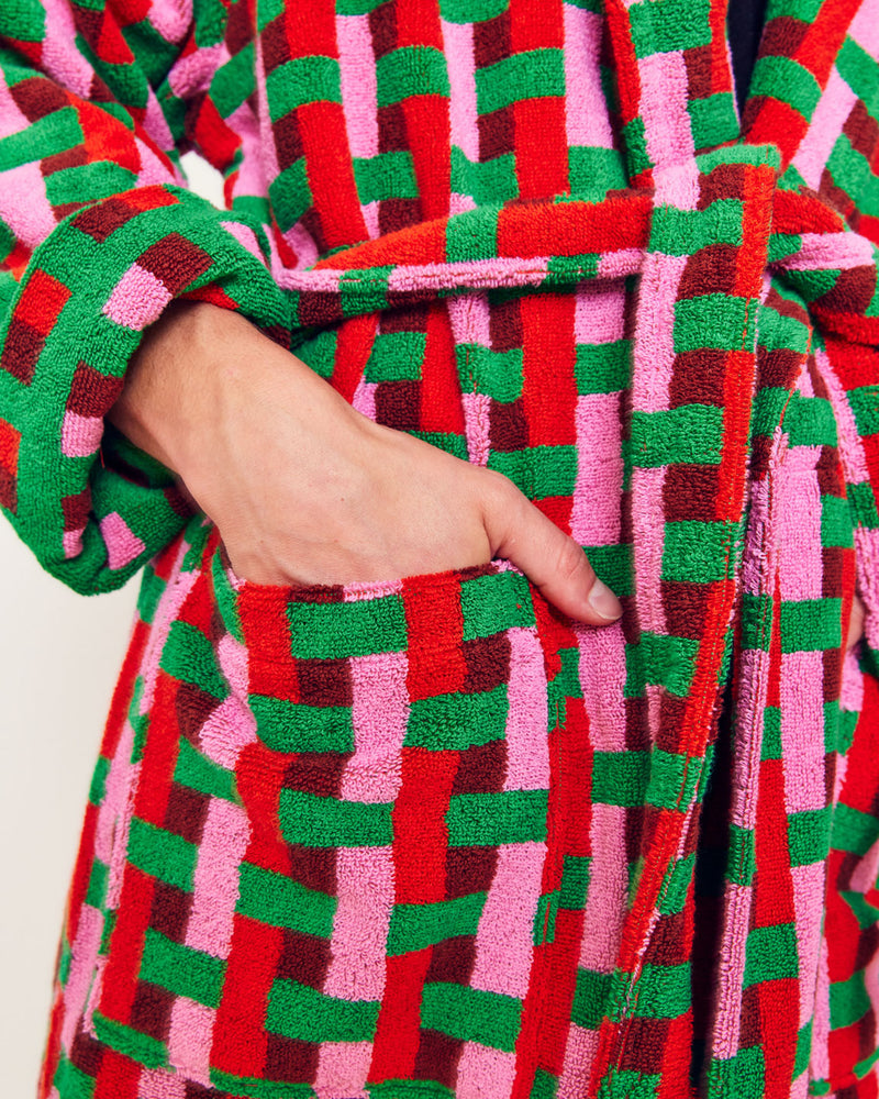 Detail of pocket on Red Weave Bathrobe