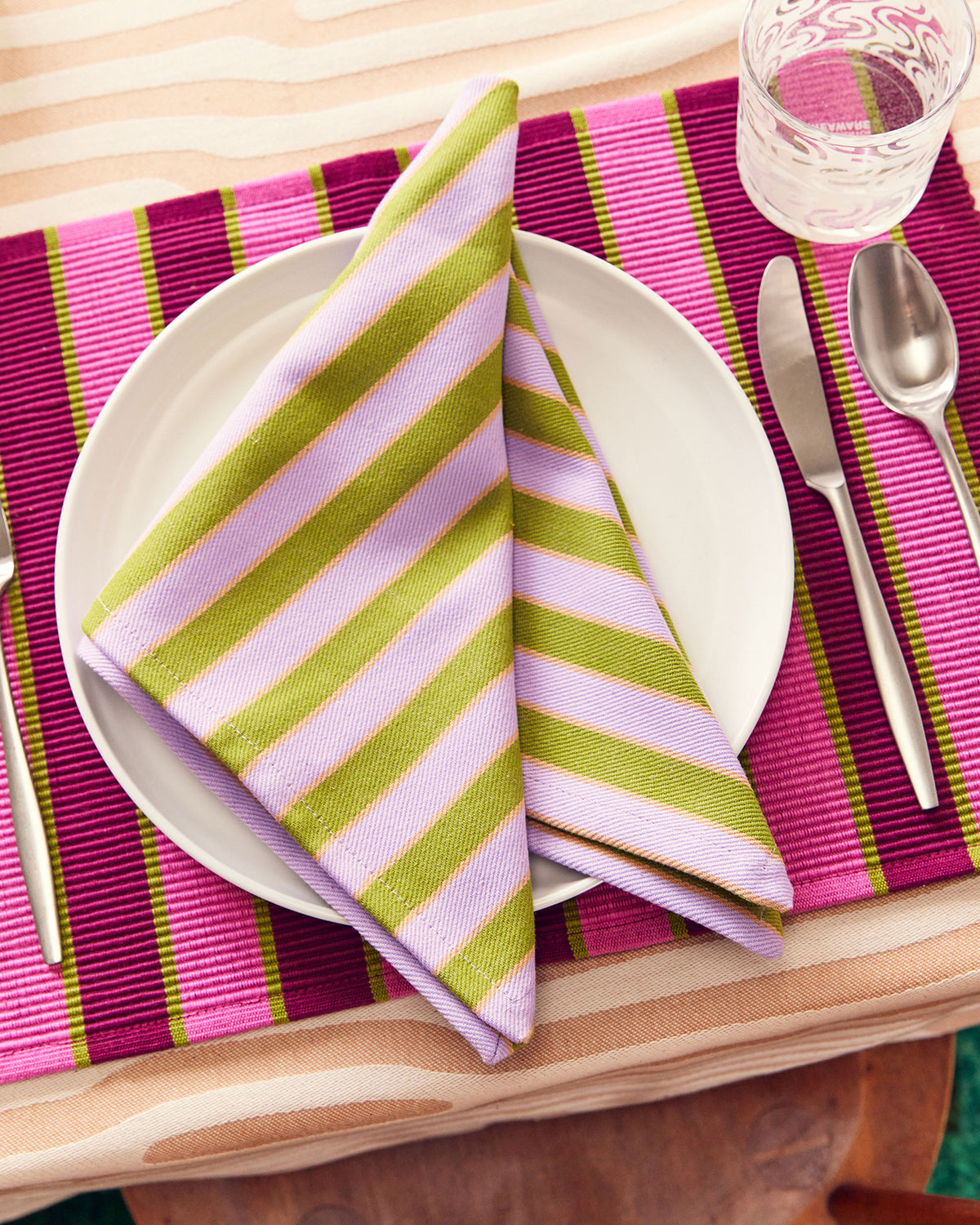 Dusen Dusen Herb Stripe Napkins in Sage on plate