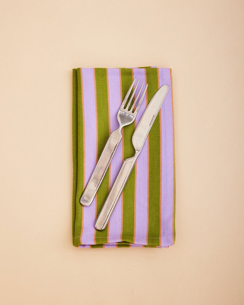 Dusen Dusen Herb Stripe Napkins. Single or Set of 4 napkins in mix and match striped patterns. 100% cotton, twill weave, 20"x20". Machine wash cold and tumble dry low. Iron as needed. Made in India.