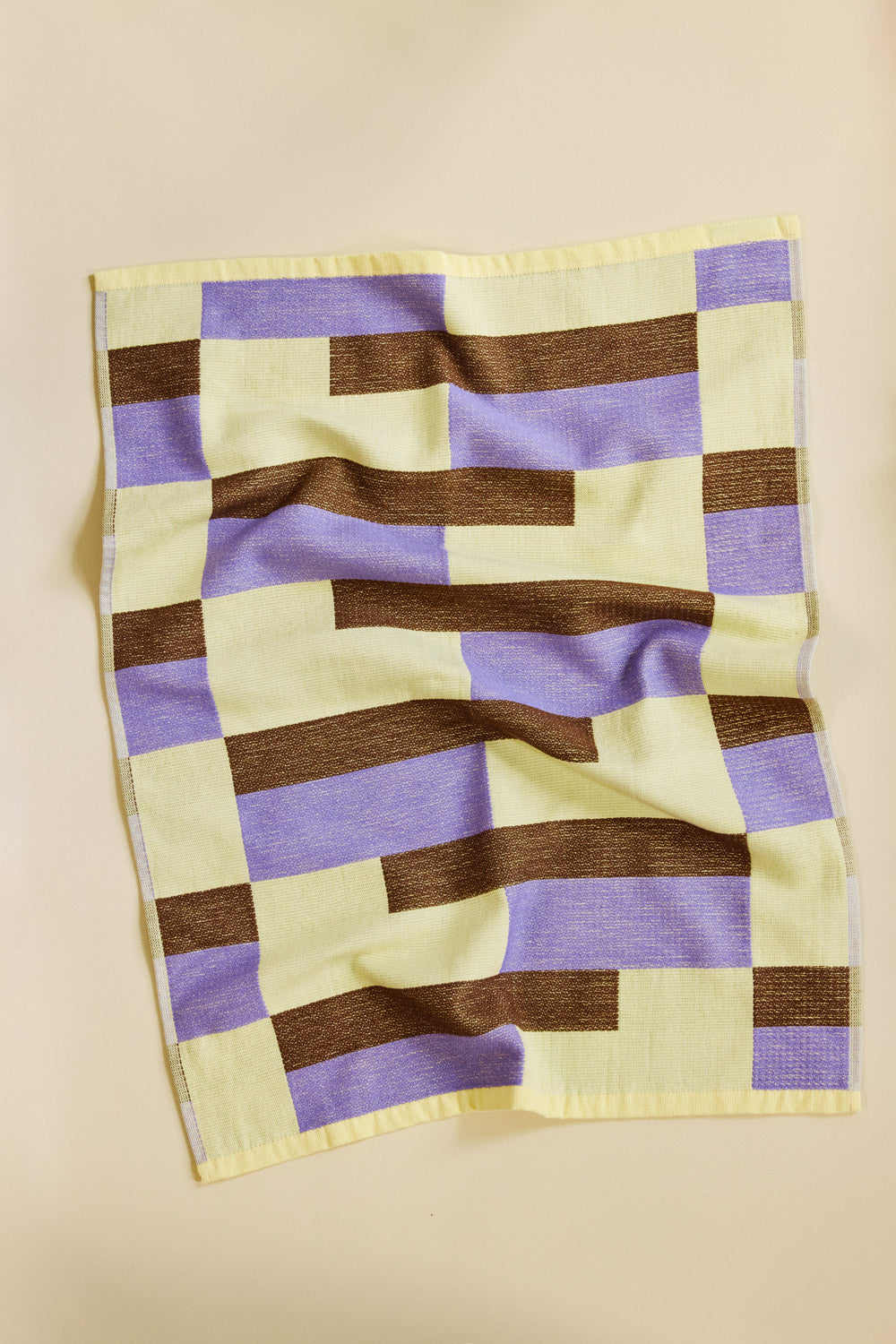 Soup dish towel in yellow brown and purple
