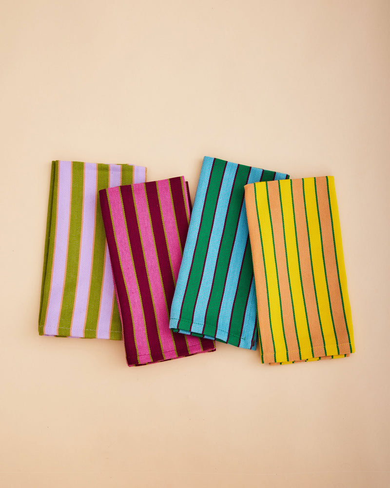 Dusen Dusen Herb Stripe Napkins. Single or Set of 4 napkins in mix and match striped patterns. 100% cotton, twill weave, 20"x20". Machine wash cold and tumble dry low. Iron as needed. Made in India.
