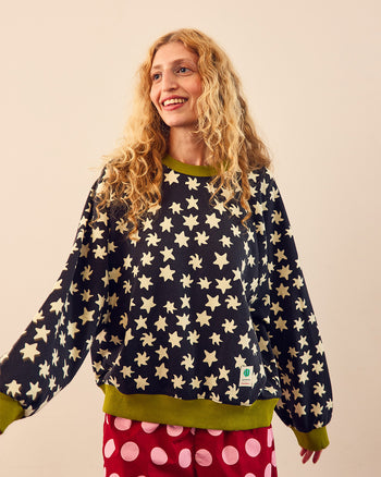 ["", " Why don't astronauts wear this in space so they blend in? <br><br> Part of our collaboration with Hanna Andersson  <br><br> Model wears a size M"]