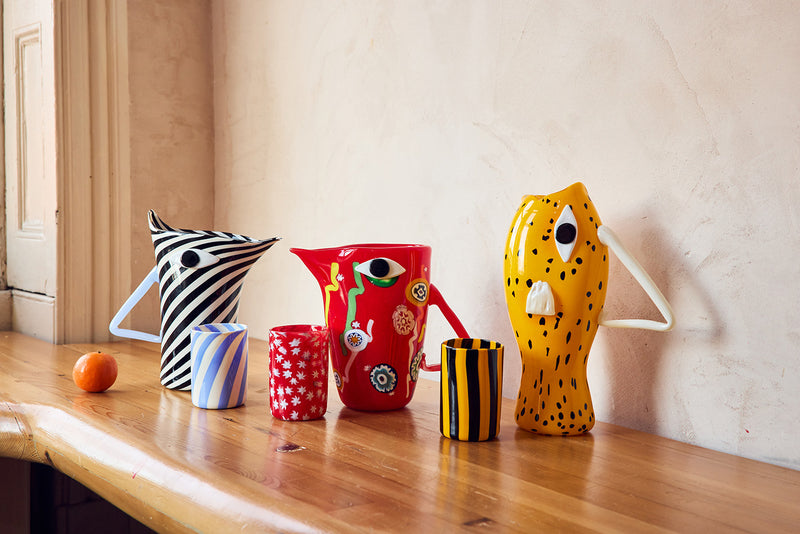 Three Murano Glass Vases and Cups in Fish, Zebra, and Bird
