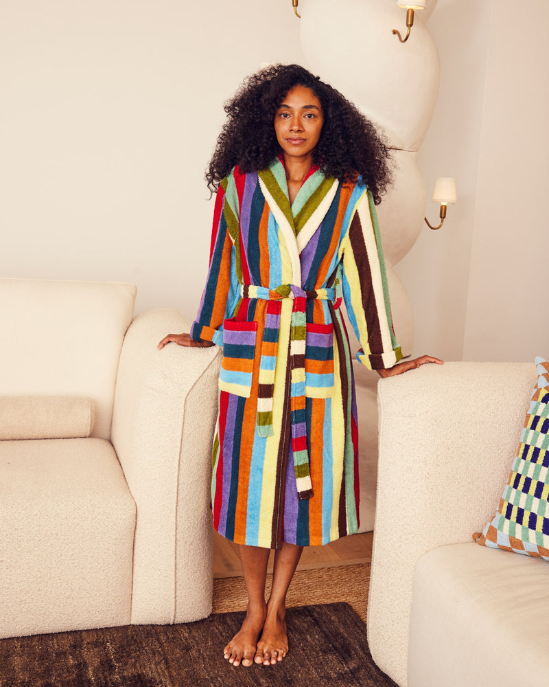 shereen standing between two couches in eucalyptus robe