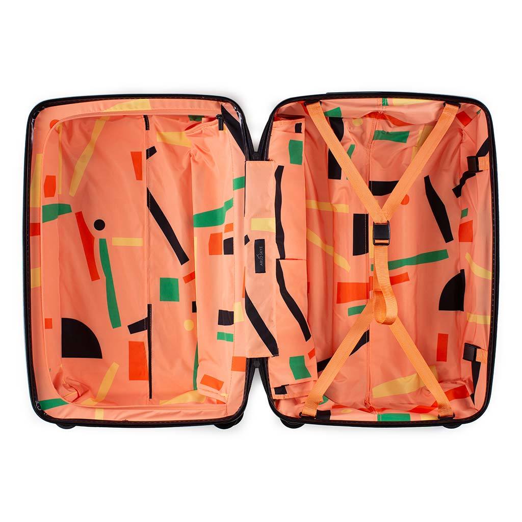 pink interior of suitcase